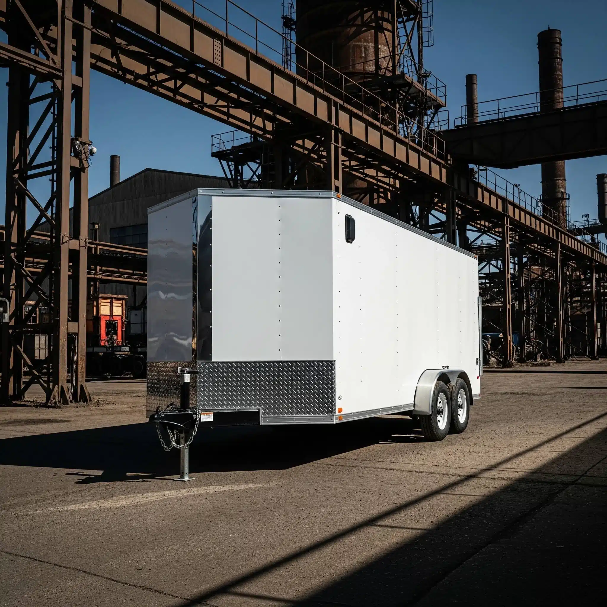 steel trailer in an industrial lot