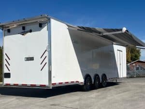 Enclosed Car Trailer 2026 34ft. w/Large Corner Bathroom, Electric Awning, Aluminum Wheels, & More! 0208