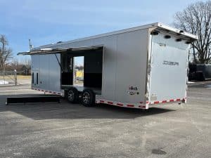 Used LOADED Intech Alum Car Trailer 2021 28ft. w/7.0 Diesel Gen, 15K BTU AC & Large Escape Door 7720